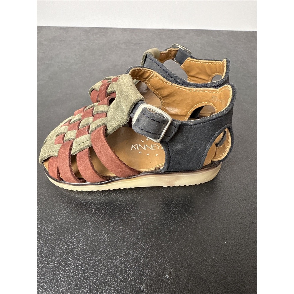 VTG Kinney Kids Size 3 Infant Leather Suede Braided Sandals Green Burgundy CUTE - Picture 2 of 8
